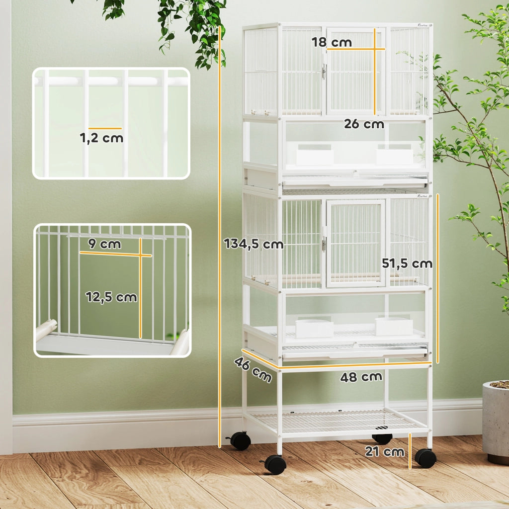 Gabbia per Uccelli 2 Livelli con Vassoio ¨C zephmum ¨C Bianco 48x46x135 cm