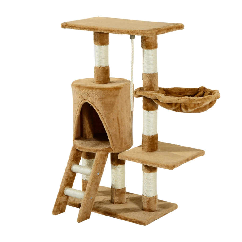 Albero tiragraffi per gatti con piattaforma e casetta ¨C zephmum ¨C Marrone 55x30x95 cm