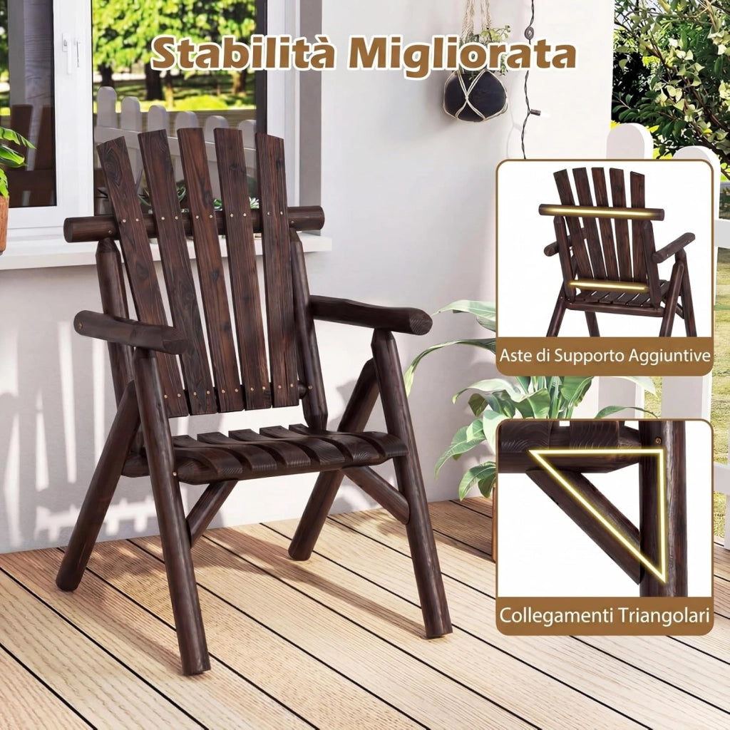 Sedia da Giardino Singola, Poltrona da Esterno in Legno con Braccioli, Schienale Alto, Portata 150 kg, Panca da Giardino Adirondack per Terrazza e Cortile, 67 x 81 x 107 cm (Marrone)