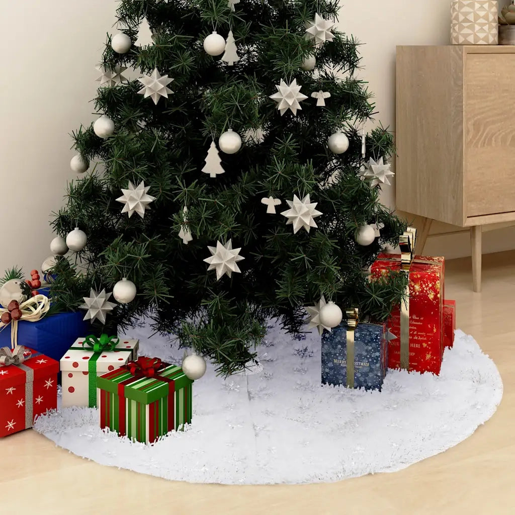 Gonna per albero di Natale di lusso bianca 122 cm in pelliccia sintetica CFW9914377