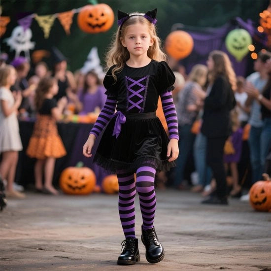 Pantaloni a strisce nera e viola per Halloween - accessori da costume - leggings
