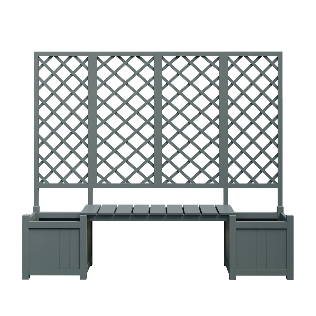 Fioriera con grigliato 169x145x42 cm con seduta in legno grigio