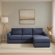 Ametrino, Divano Fisso con Penisola Sfoderabile Made in Italy, 280x95 cm blu