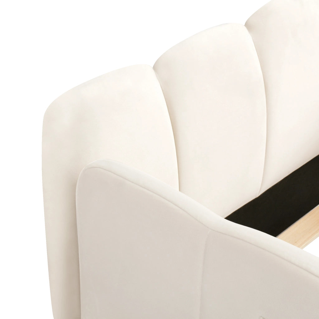 Letto singolo imbottito per bambini 90 x 200 cm in velluto beige con testiera ergonomica, sponde laterali e gambe in legno