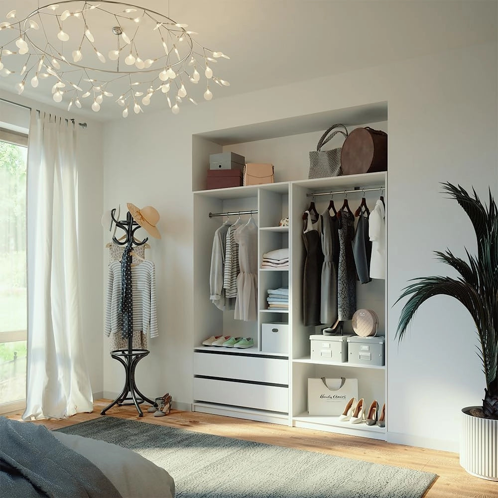 Armadio Elmo, Bianco, 180 x 200 cm Set di 2, per una conservazione flessibile di diversi capi di abbigliamento