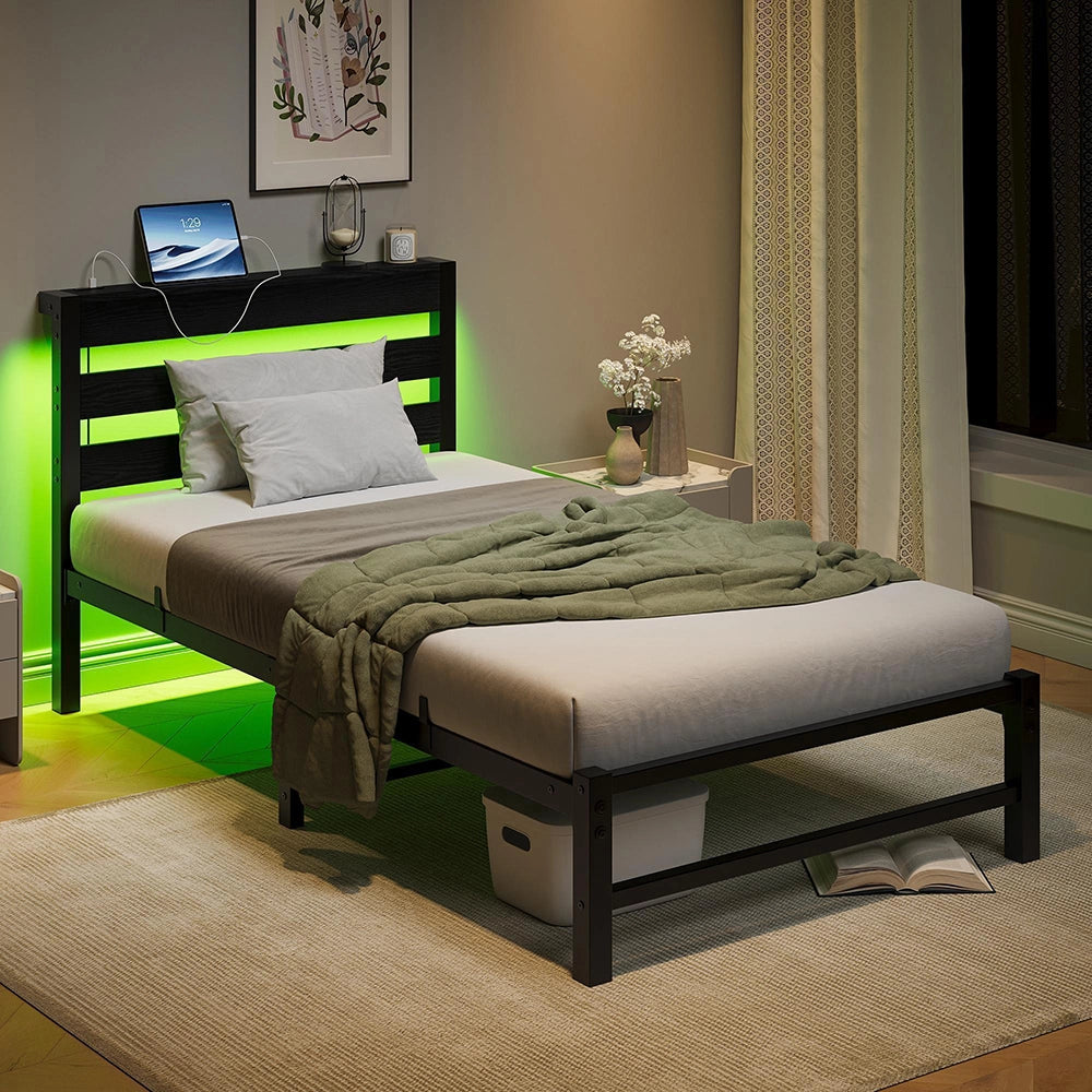 Letto 90x200cm LED - Xylo - USB spazio sotto letto metallo