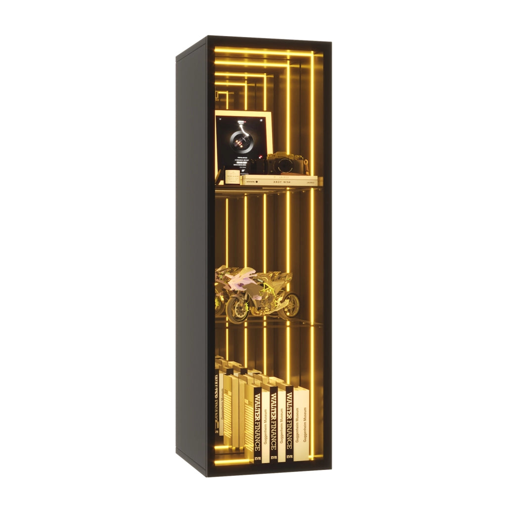 Vetrina 30x30x90 cm con LED e ripiani regolabili in MDF; alluminio e vetro temperato nera