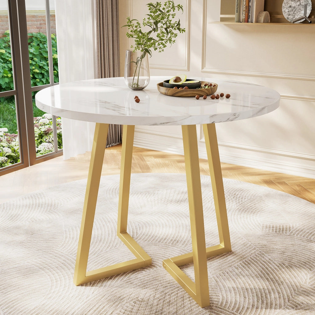 TAVOLO da pranzo rotondo 80 cm in MDF bianco con base in metallo