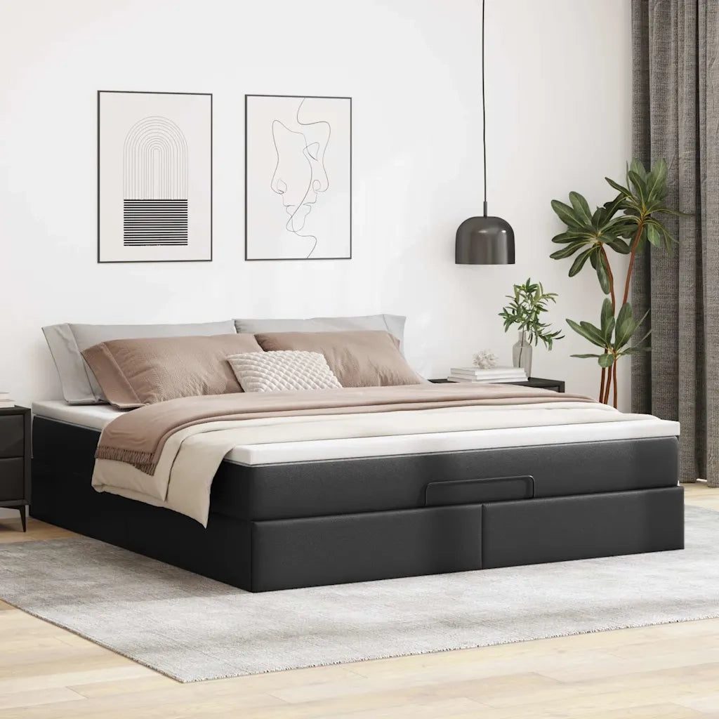 Struttura Letto Pouf con Materasso Nero 160x200 cm Similpelle 3311046