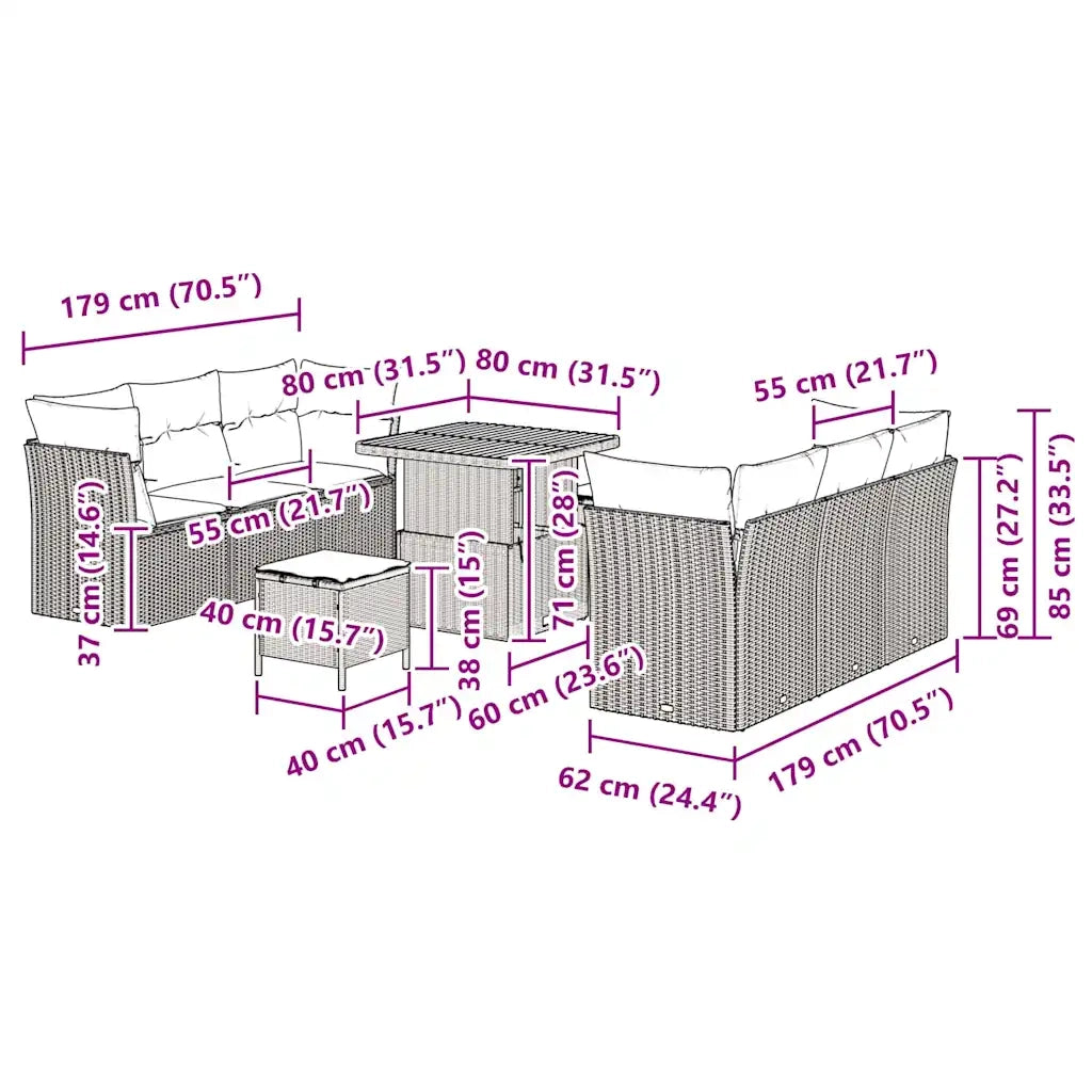 vidaXL Set Divano da Giardino 9 pcs Nero polyrattan