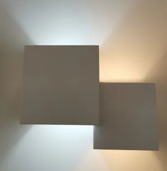 Applique LED Lampada Parete Gesso Moderno Doppio Quadrato Cubo Verniciabile