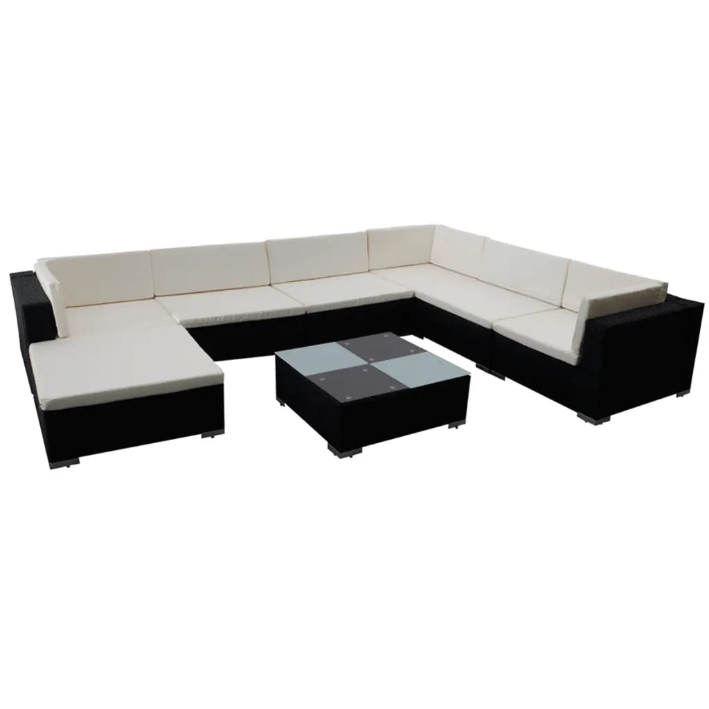Set Mobili da Giardino con Cuscini 8 pz in Polyrattan Nero 42090