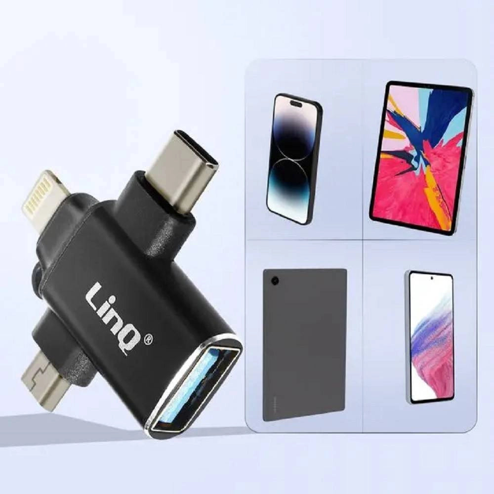 Trade Shop - Adattatore Otg Da Usb-c Micro-usb Lightning Verso Usb 3.0 Femmina 3 In 1 Otqu930 -
