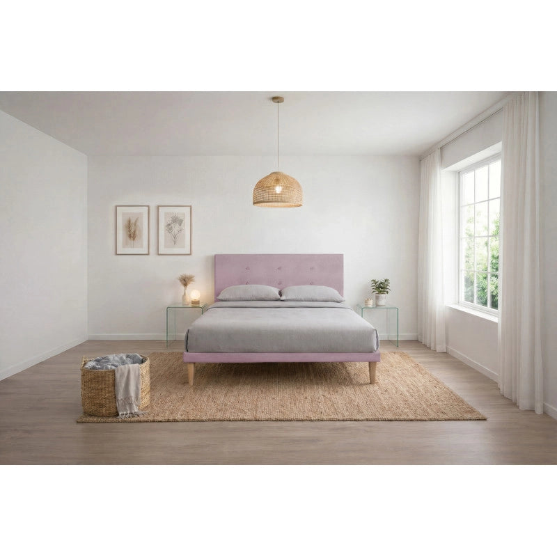 Letto imbottito Letto Matrimoniale alla Francese 140x200 cm Button - Con rete,Glicine,Microfibra