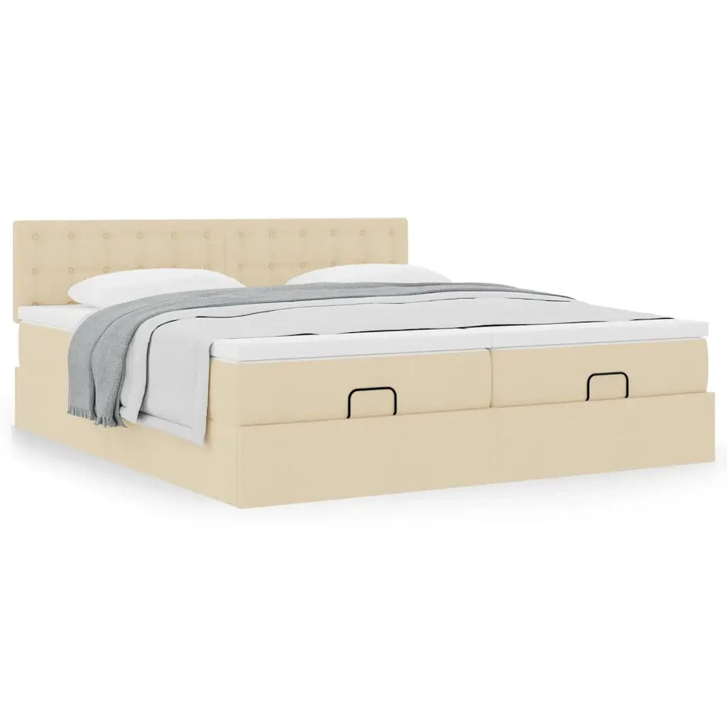 Struttura Letto Pouf con Materassi Crema 160x200 cm in Tessuto 3312034