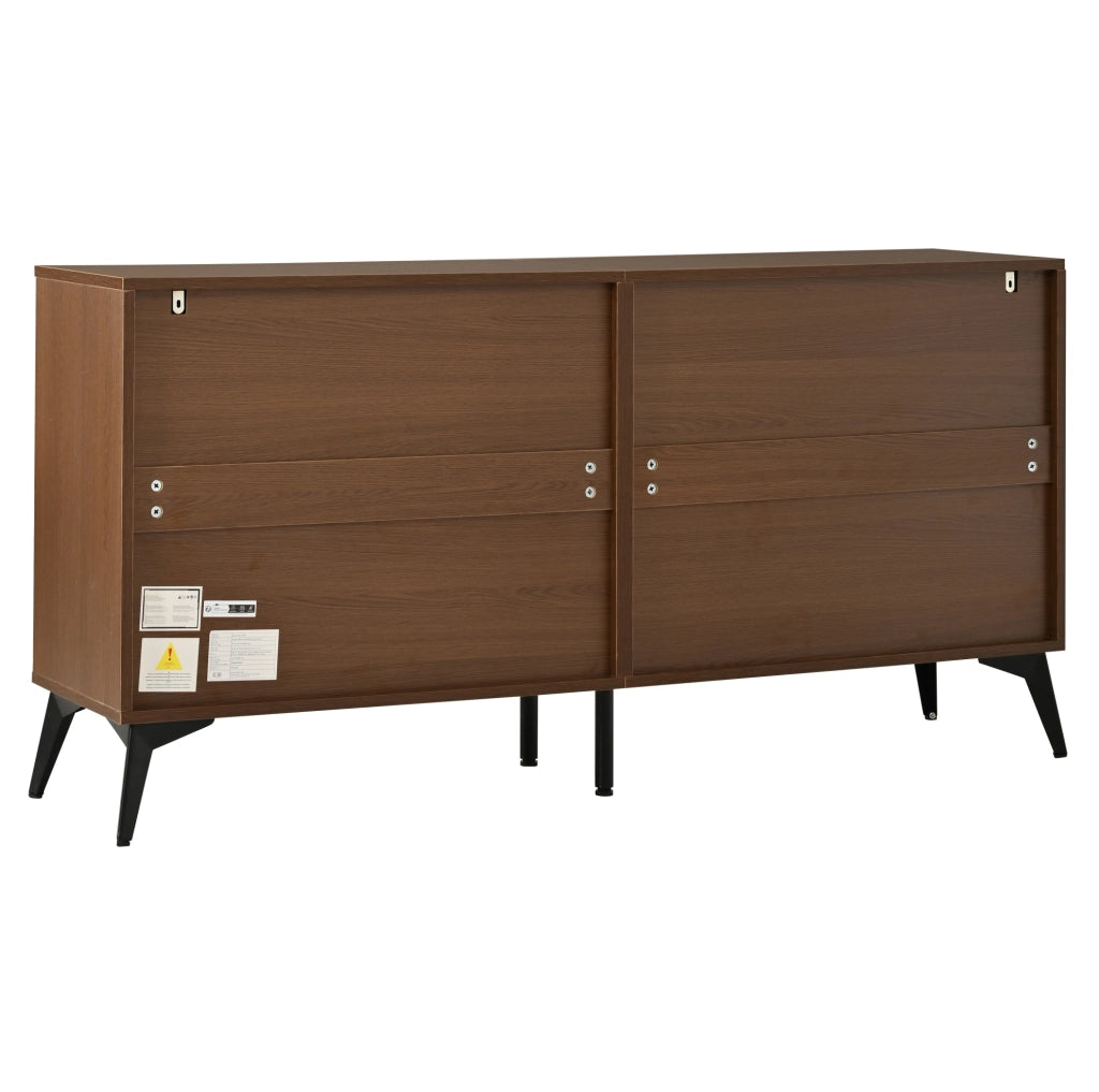 Credenza 140x35x70 cm con 4 ante e ripiani regolabili in MDF e truciolare color noce