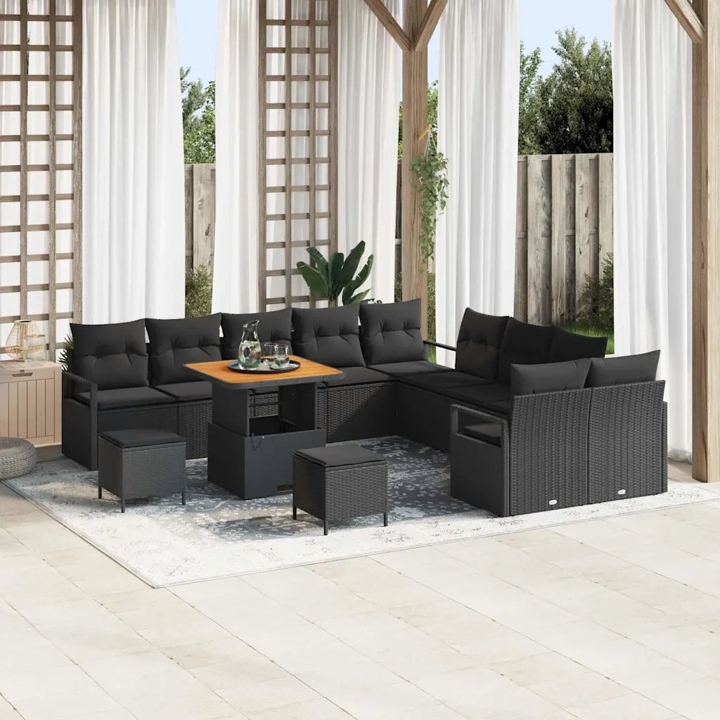 Set Divano da Giardino con cuscino 13 pcs Nero polyrattan 3362579