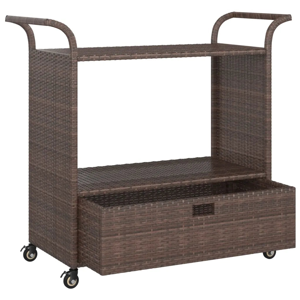 Carrello da Bar con Cassetto Marrone 100x45x97 cm in Polyrattan 316662