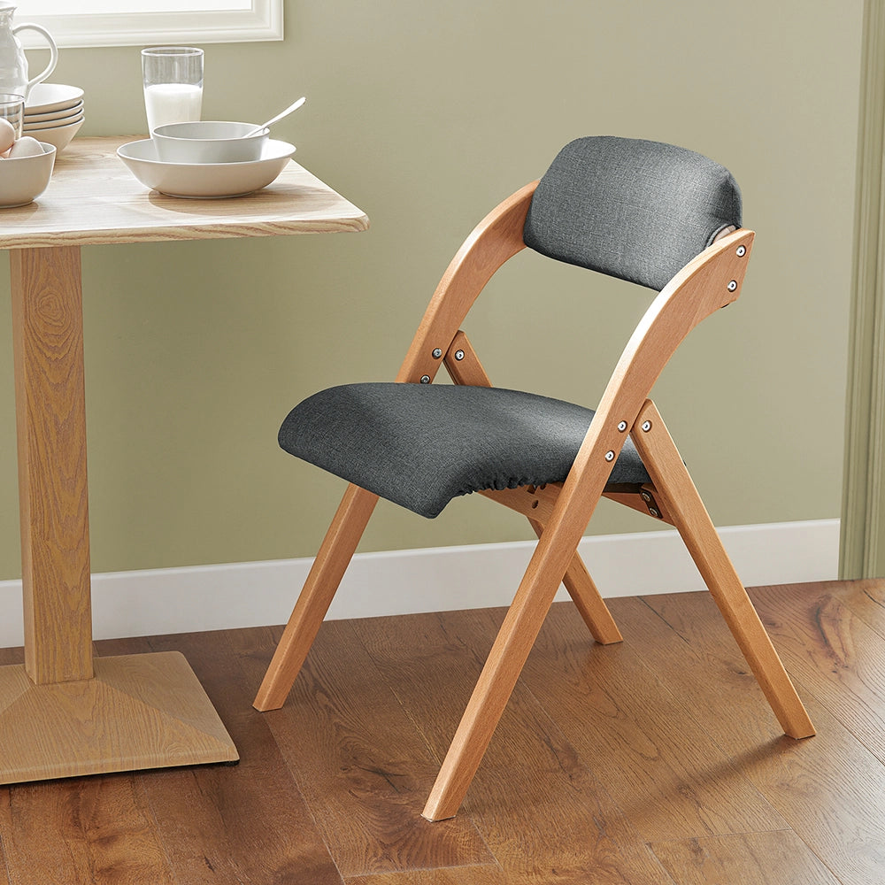 SoBuy FST92-SGx2, Sedia Pieghevole in Legno Set da 2 Poltrona Imbottita da Cucina, Sedie da Interno per Ufficio, Balcone, Giardino - Sedie Pieghevoli Salvaspazio Richiudibili in Faggio, Grigio Scuro