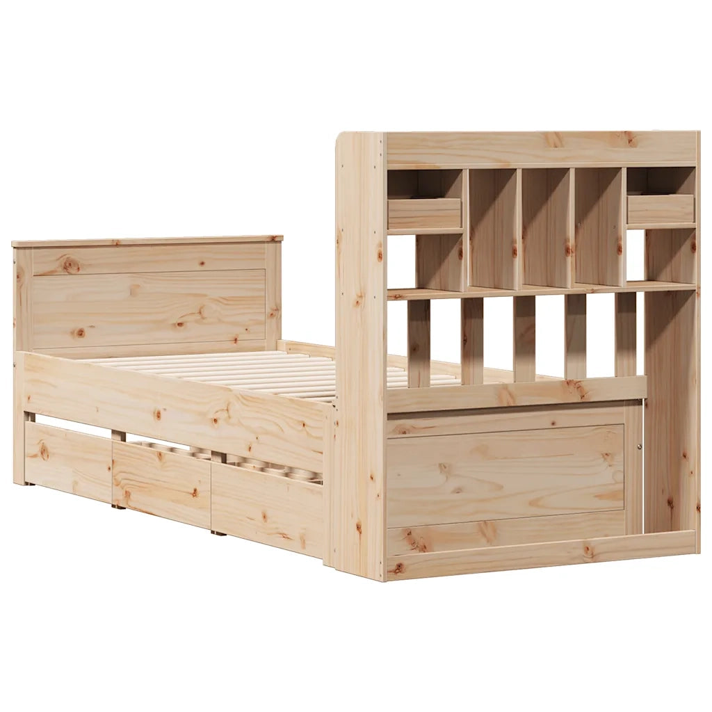 Letto Libreria senza Materasso-Struttura Letto con contenitore 90x200 cm Legno Massello Pino 428594