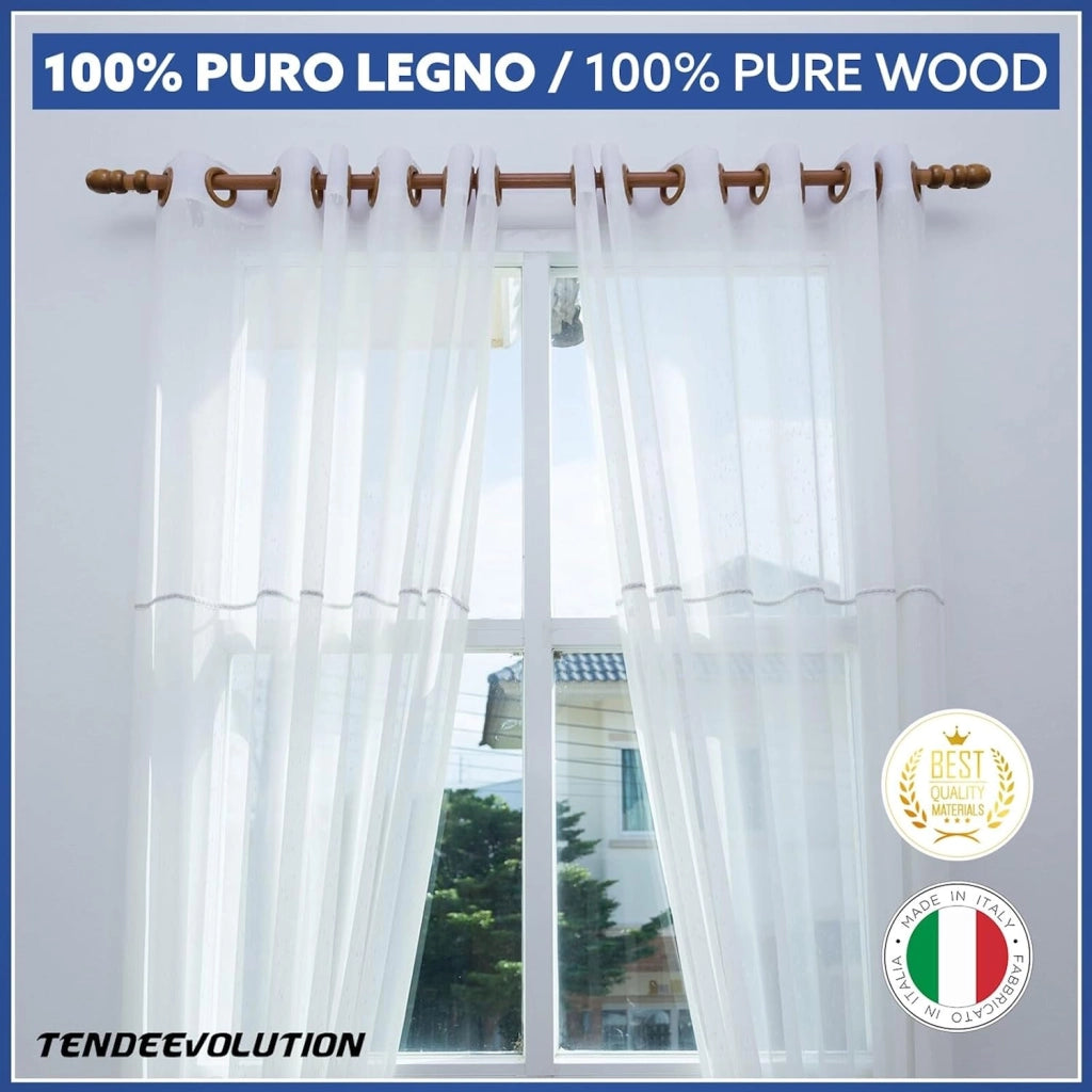 Coppia di Supporti per Bastone Tende in Legno, Diametro 35mm, Colore Naturale, Lunghezza 25cm, 100% Legno di Alta Qualità, Made in Italy