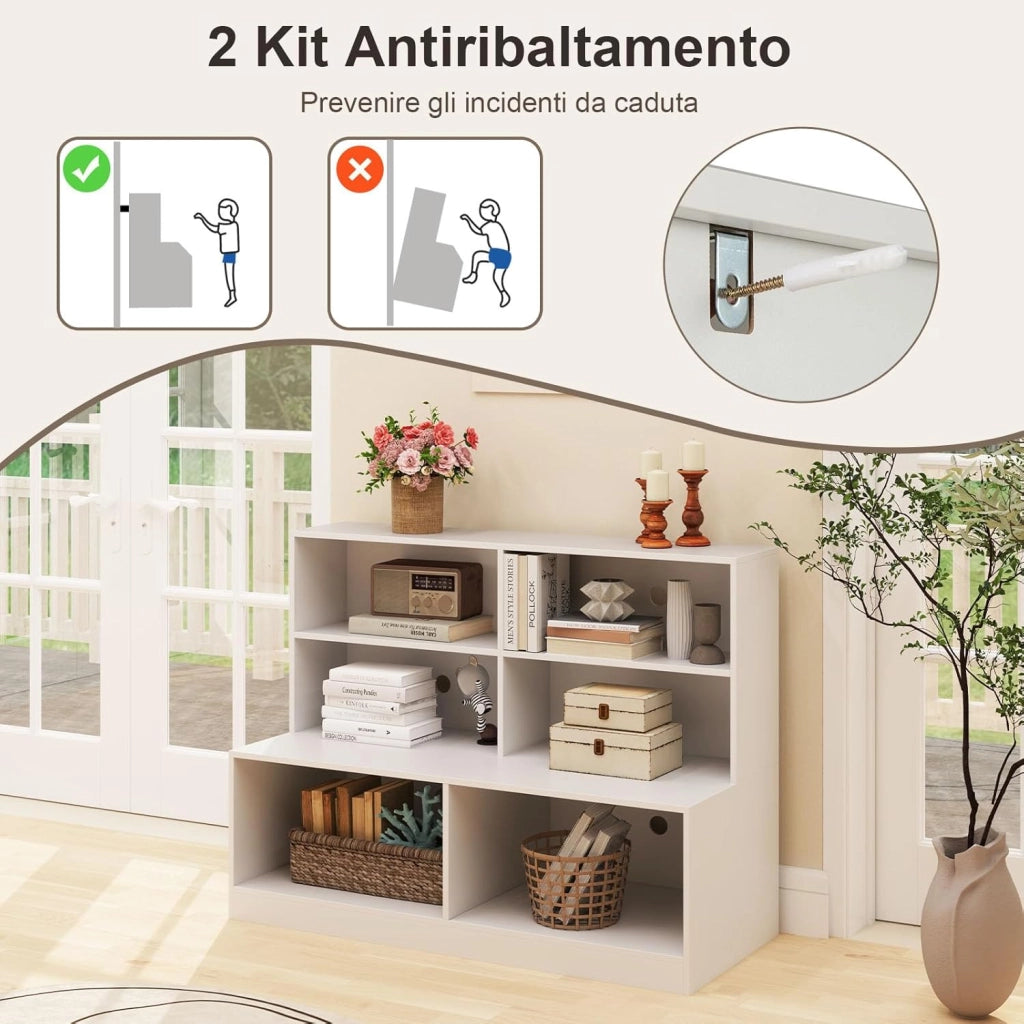 2 in 1 Scarpiera da Ingresso, Combinazione di Armadio e Panchina, Organizzatore Moderno con 6 Cubi e 2 Kit Antiribaltamento per Soggiorno Corridoio Ingresso, 120 x 50 x 90 cm