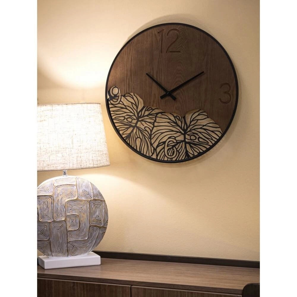 Orologio da Muro Legno/Foglia diam 60 cm - WOOD/LEAF