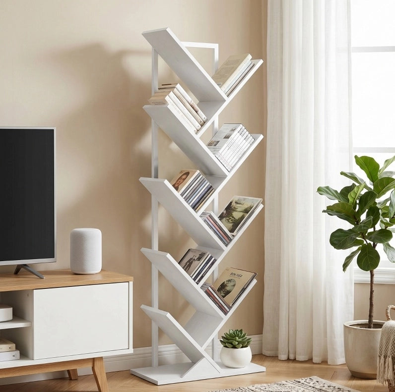 Libreria 50x24x136 cm con design ad albero; struttura in legno; bianco