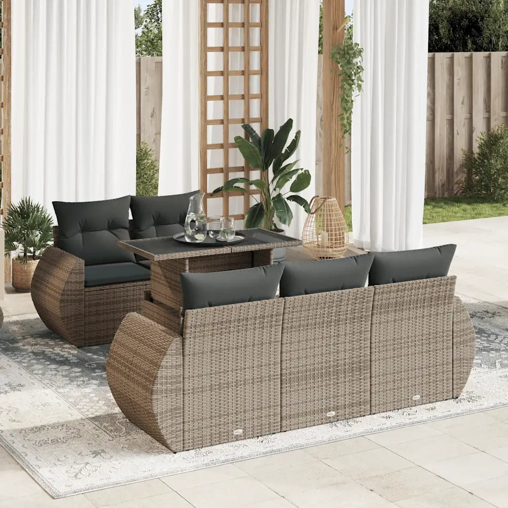 Set Divano da Giardino 6 pz con Cuscini Grigio in Polyrattan 3326571