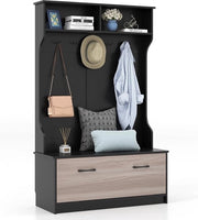 Armadio a muro con panca e 5 ganci, guardaroba con cassetti aperti e cassettiera, halgarderoba per ingresso, camera da letto, 100 x 40 x 160 cm (nero)