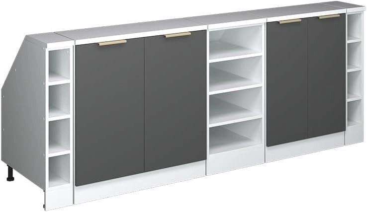 Set di mobili sottotetto Rion, Antracite-oro, 210 cm Set di 5 carcasse armadio profondità 60 cm, adatto per il salvaspazio sotto tetti spioventi