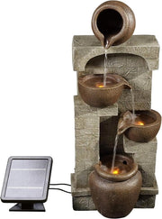 Fontana Acquatica per Giardino - Fontana d'Acqua - Energia Solare - 4 Livelli Design - Cascata - Decorazione Giardino - Interno e Esterno - Con Pompa - 31 x 26,2 x 72,4 (cm) - Grande Vasca d'Acqua per Giardino