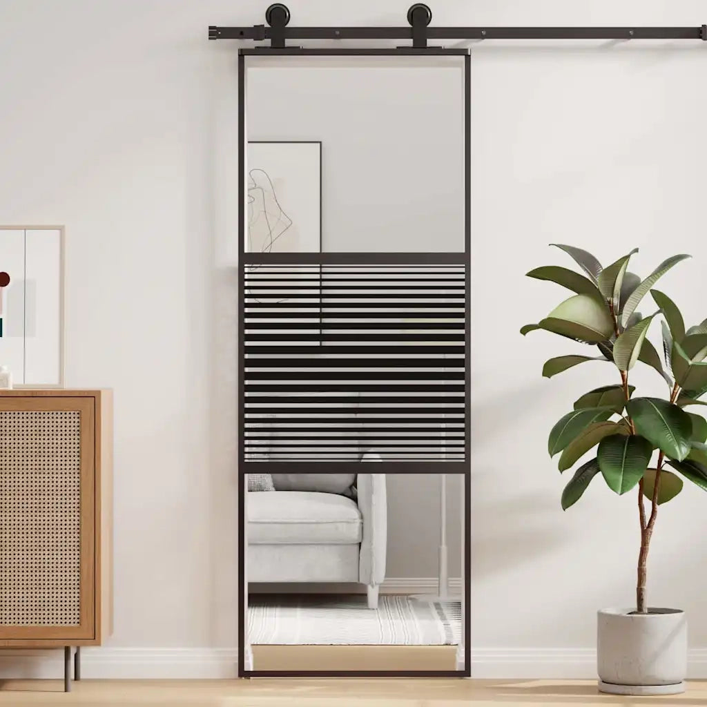 Porta in vetro Rigato Nero 90 x 2 x 205 cm Alluminio