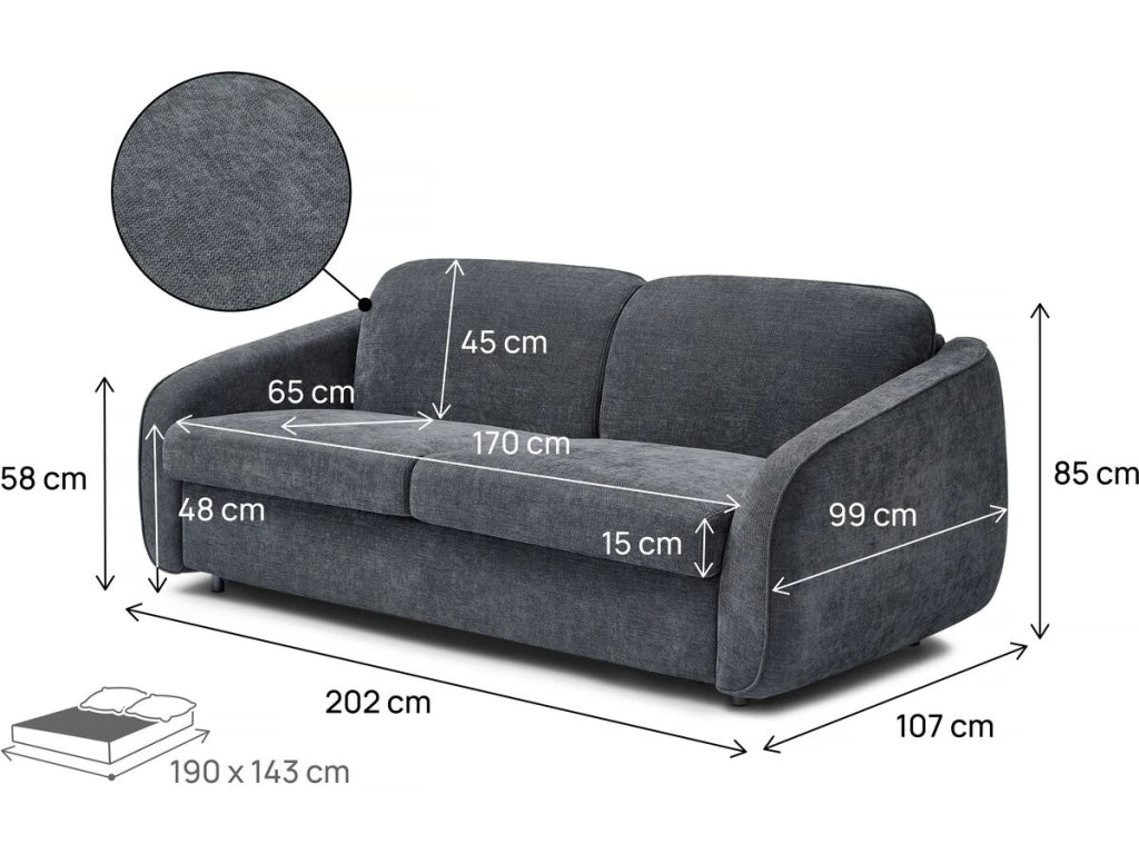 Divano trasformabile express "Laurie" in tessuto testurizzato - letto 140 cm - 3 posti - Grigio