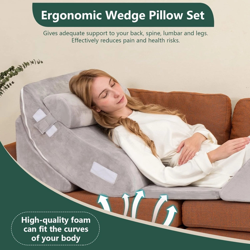 Set di 6 cuscini con zeppa in memory foam, cuscino da lettura con poggiatesta e cuscino gambe rialzate per dopo la chirurgia, gravidanza, sonno laterale