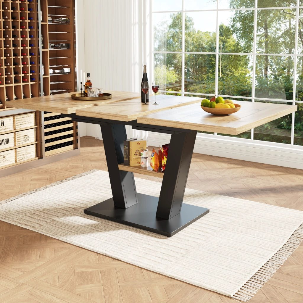 Tavolo da pranzo allungabile per 6-8 persone con piano estensibile in MDF e metallo nero e naturale 118 × 70 × 75 cm