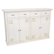 Madia credenza legno 4 porte shabby bianco anticato decoro filo verde 160x40x110 - Mobili 2G