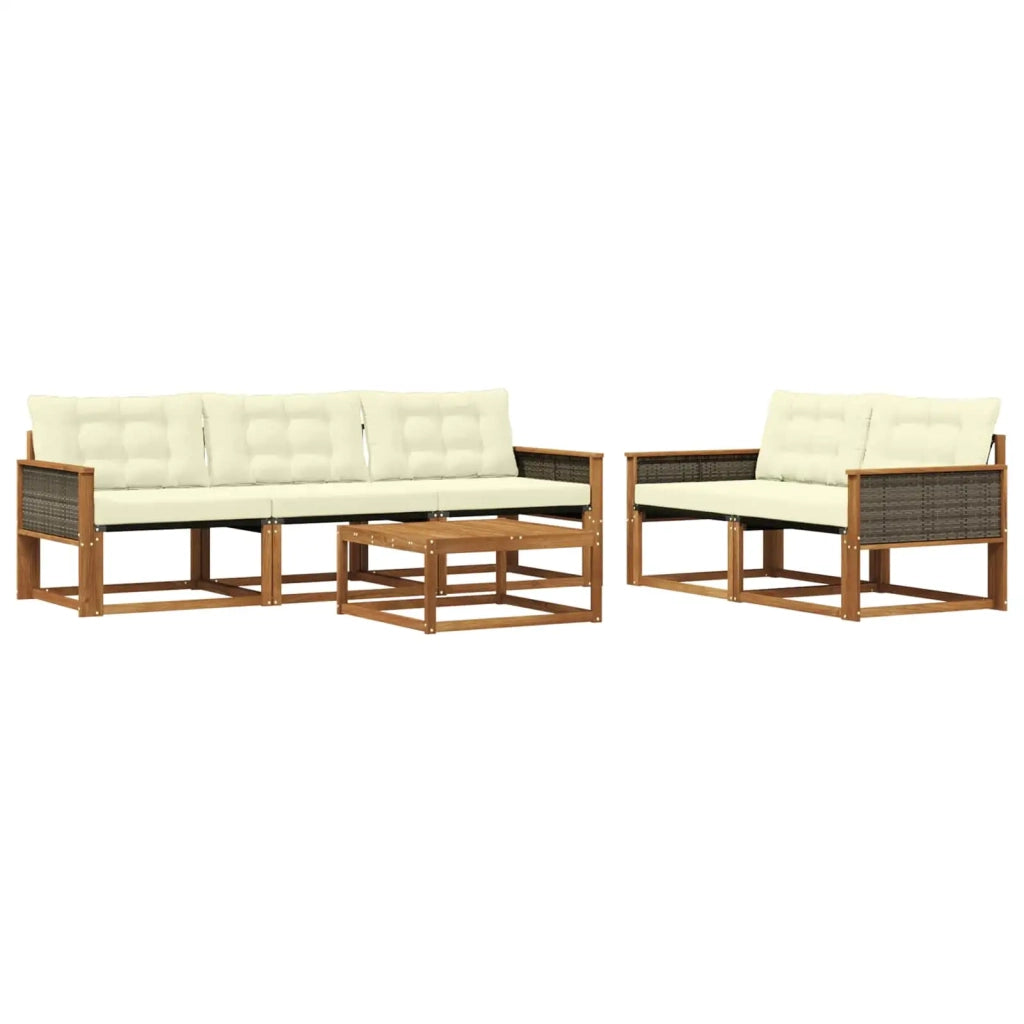 Set di divani da esterno con cuscino 6 pcs Naturale e Crema 3381242