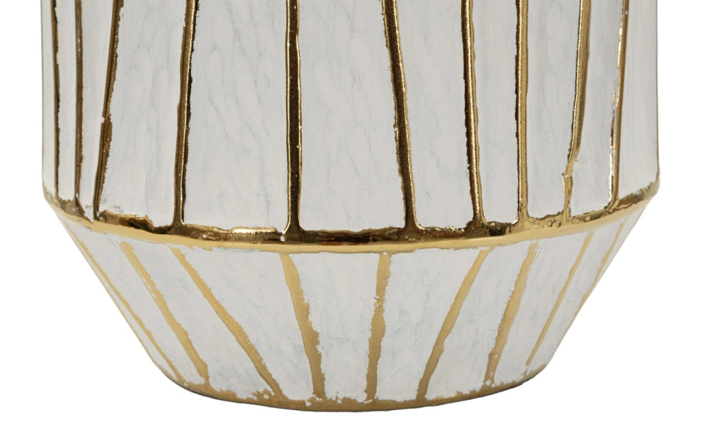 Lampada da Tavolo Tangeri Ø45x73 cm in Ceramica e Ferro e Tessuto Bianco e Oro