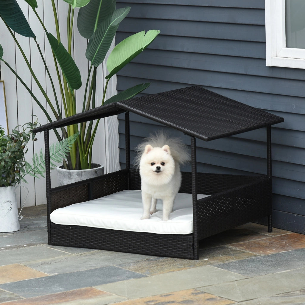 Cuccia per Cani in Rattan con Cuscino ¨C Zephmum ¨C 69x98x70 cm Marrone