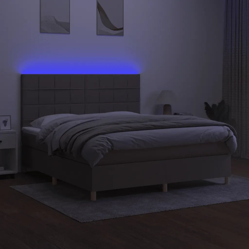 Letto a Molle con Materasso e LED Tortora 180x200 cm in Tessuto 3135537