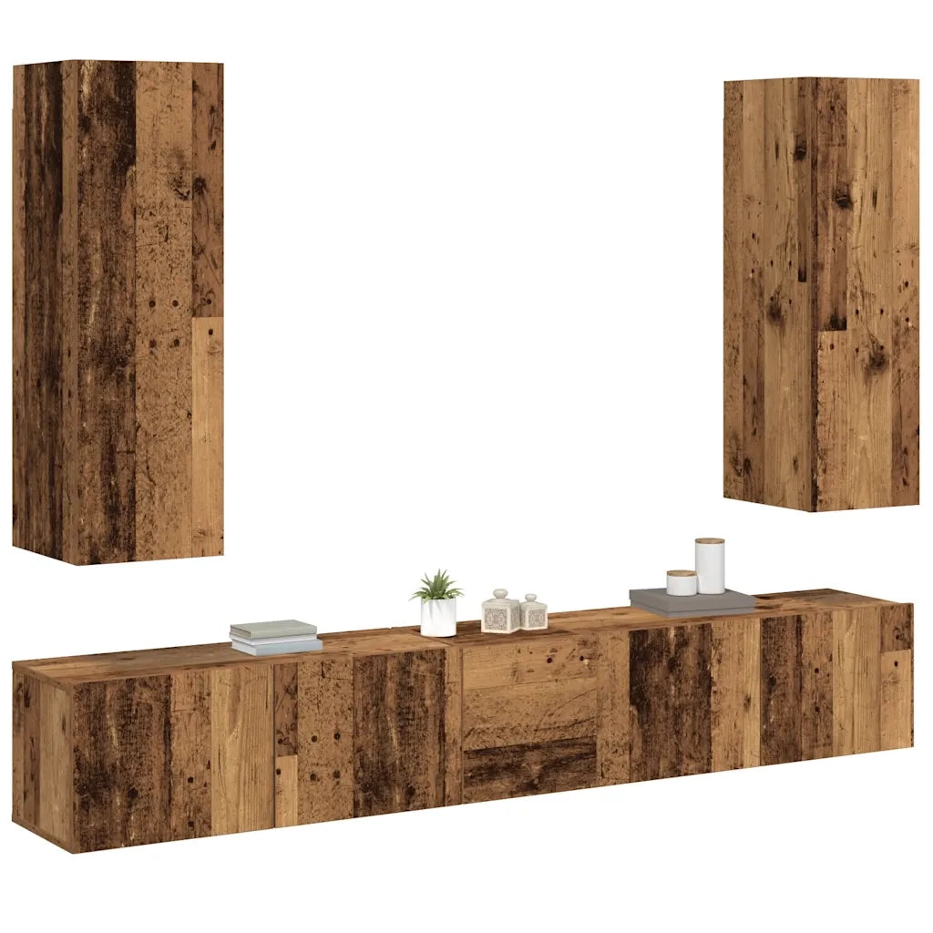 Mobili TV a Parete 5 pz | Armadietto TV | Mobile Porta TV Legno Antico in Legno Multistrato