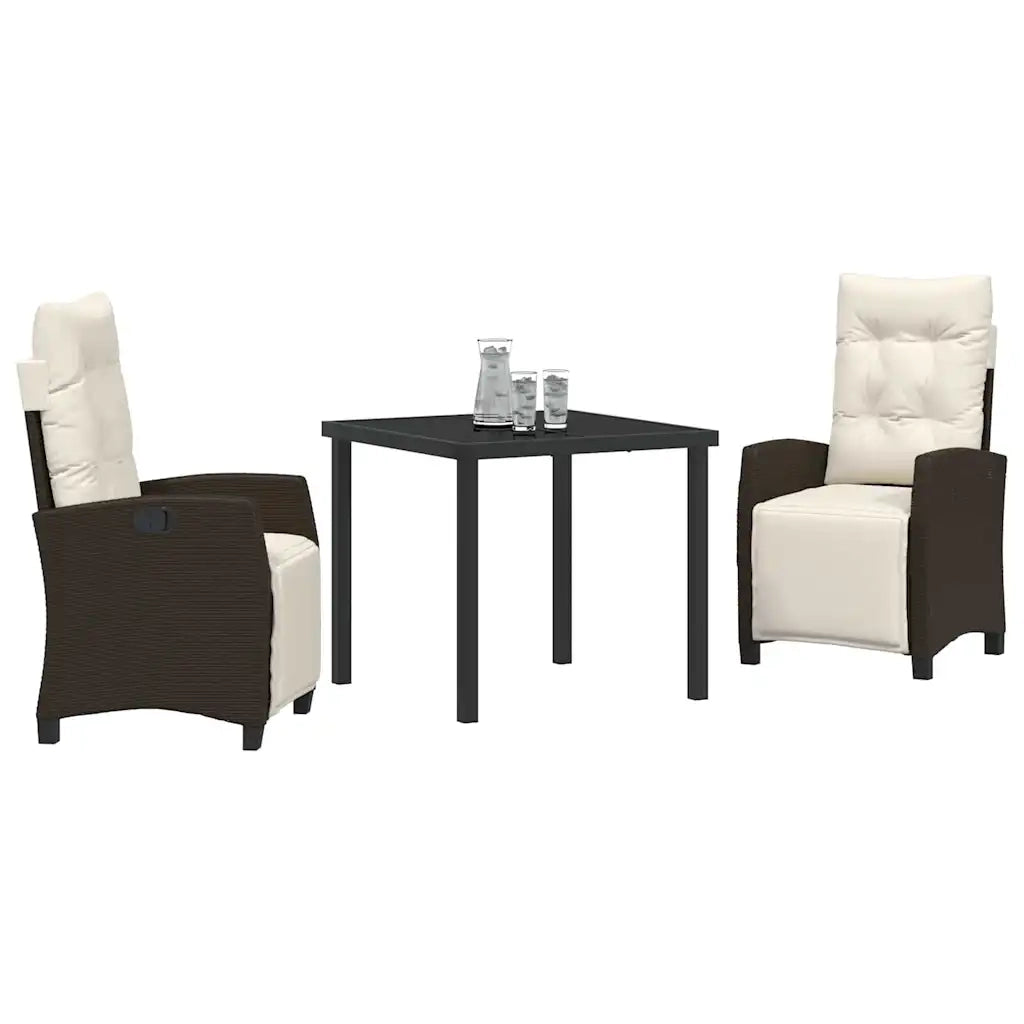 Set da Pranzo per Giardino con cuscino 3 pcs Marrone polyrattan 3380428