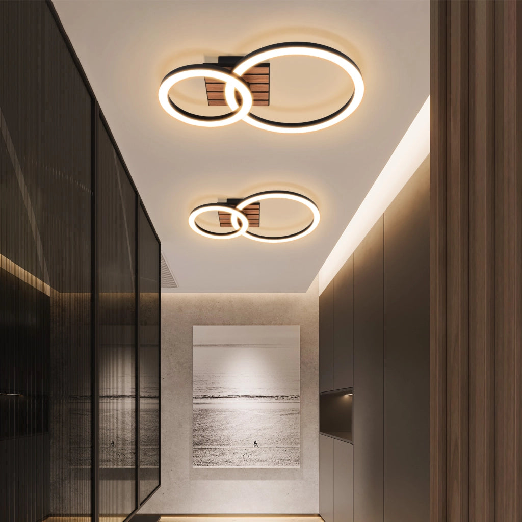 ZMH Lampada da soffitto LED 44cm 3000K luce calda 14W design doppio anello effetto legno camera ufficio corridoio