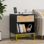 Comodino con 1 cassetto e 1 vano aperto per camera da letto soggiorno e salotto in MDF nero naturale 43 × 40 × 55 cm