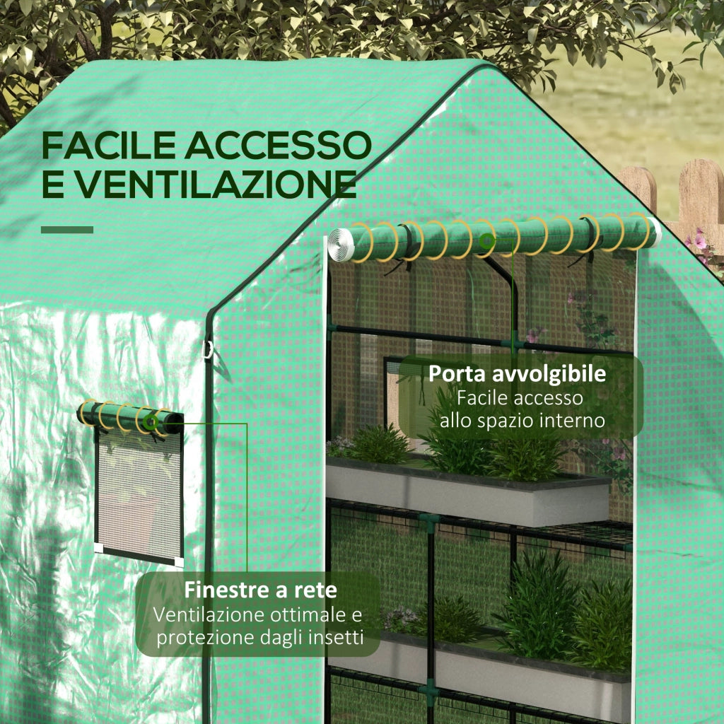 Copertura PE per Serra da Giardino con Porta a Cerniera e Finestre. 140x143x190cm. Verde
