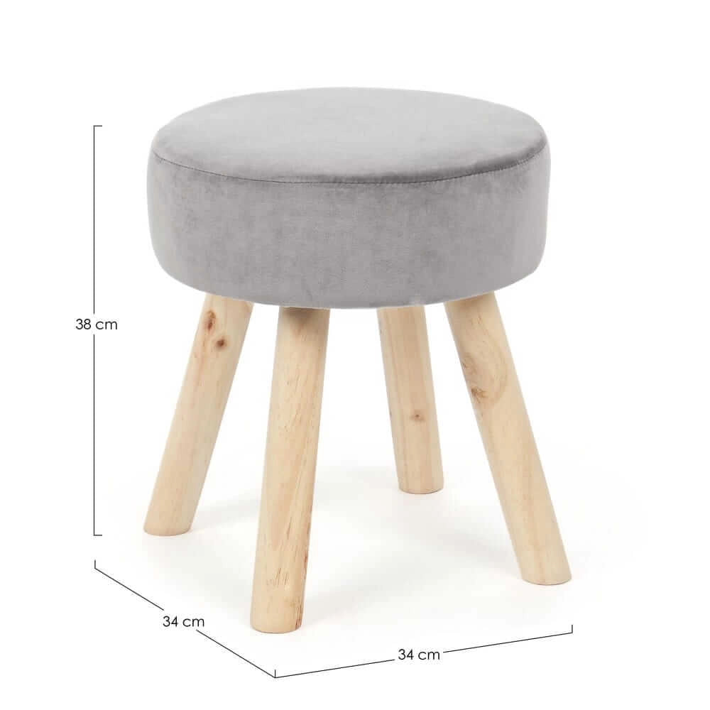 Set di 2 Sgabelli Rotondi in Velluto con Gambe in Legno - MIREILLE