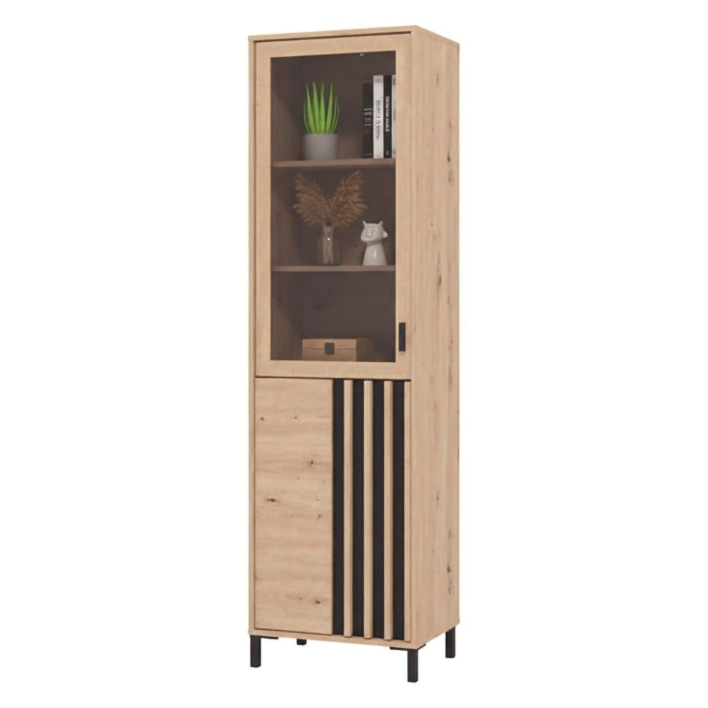 Mobile Espositore Senis, Vetrina 4 Ripiani, 54.5x40x192.5h cm Marrone Rovere Nodi