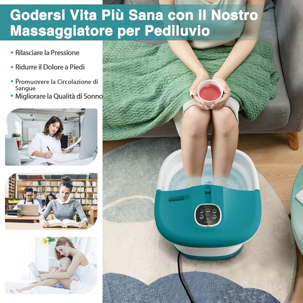 Pediluvio Massaggiatore Piedi Elettrico, Idromassaggiatore Plantare Pieghevole con Riscaldamento e Telecomando, 3 Temperature Regolabili (Anatra blu)