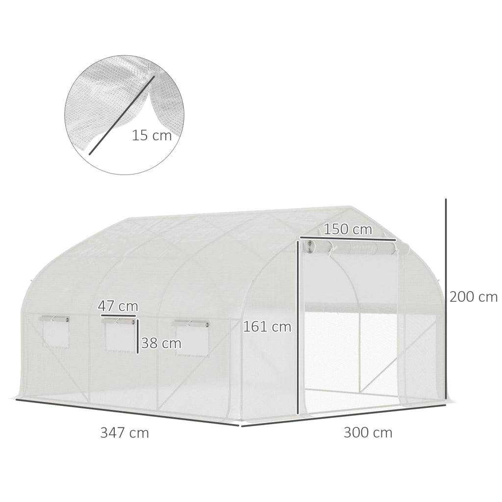 Serra tunnel da giardino anti-UV ¨C Xylo ¨C 10,4 m2 con porta avvolgibile e finestre 350x300x200 cm bianco